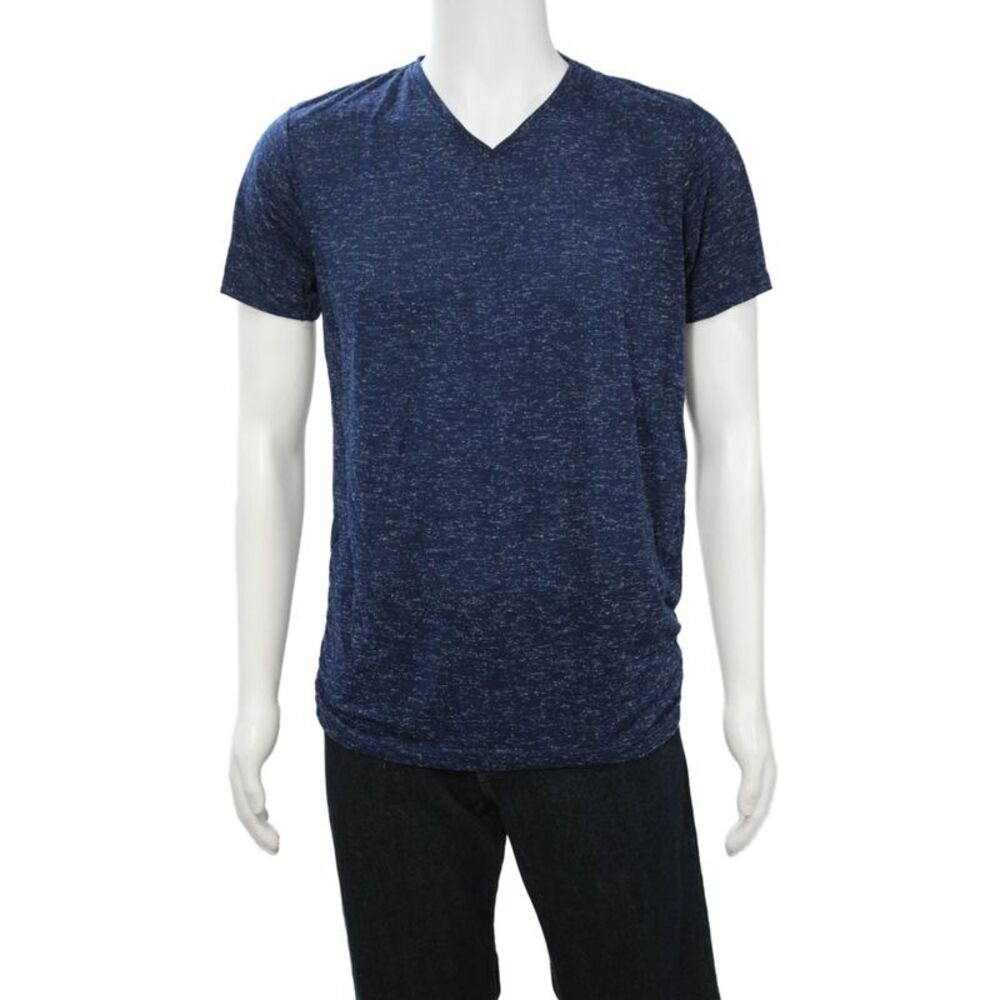 Renuar Mens Dark Blue V-Neck Graphic Quote T-Shirt Polyester Viscose Size M